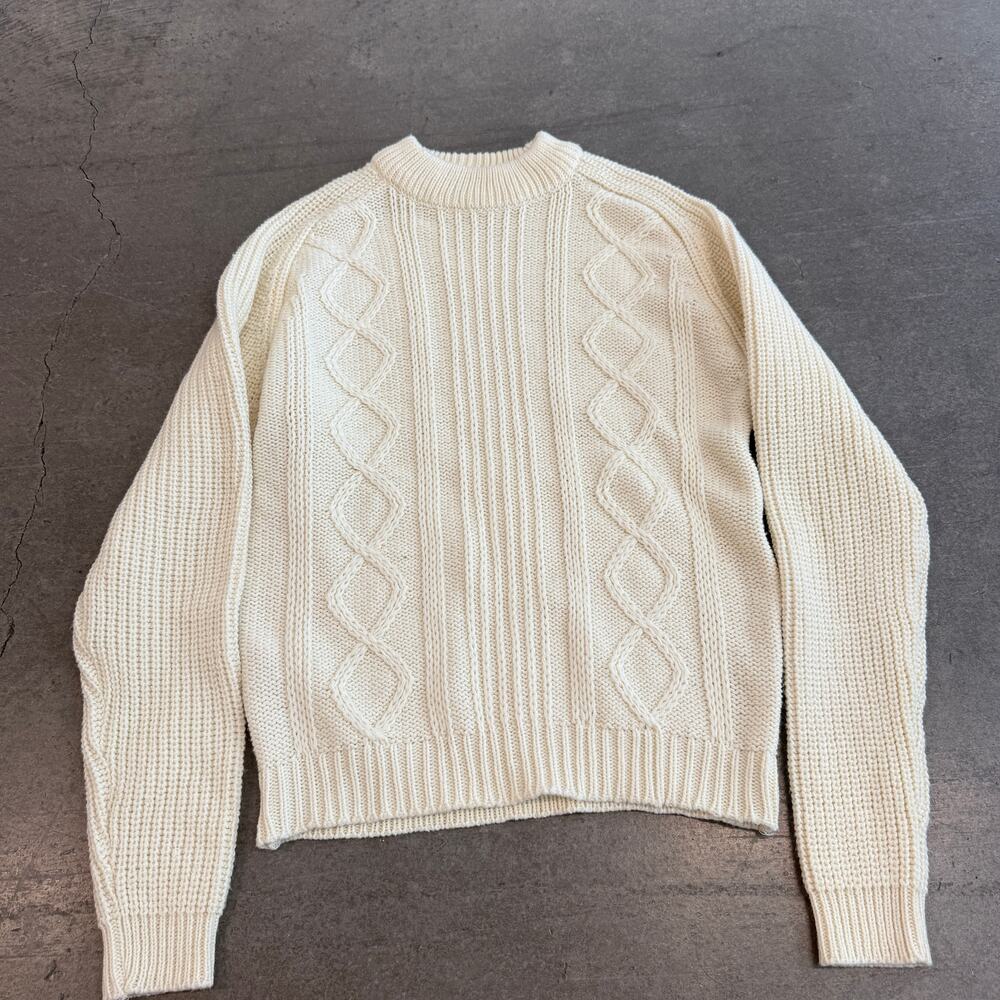 Vintage Y2k Fishermans Cable Knit Weave Longsleeve Ivory White Sweater XL